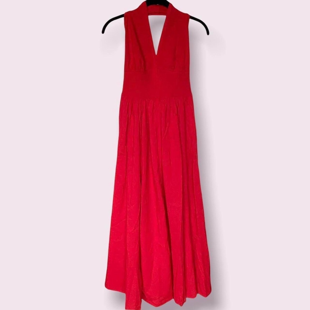 y2k red midi halter dress.